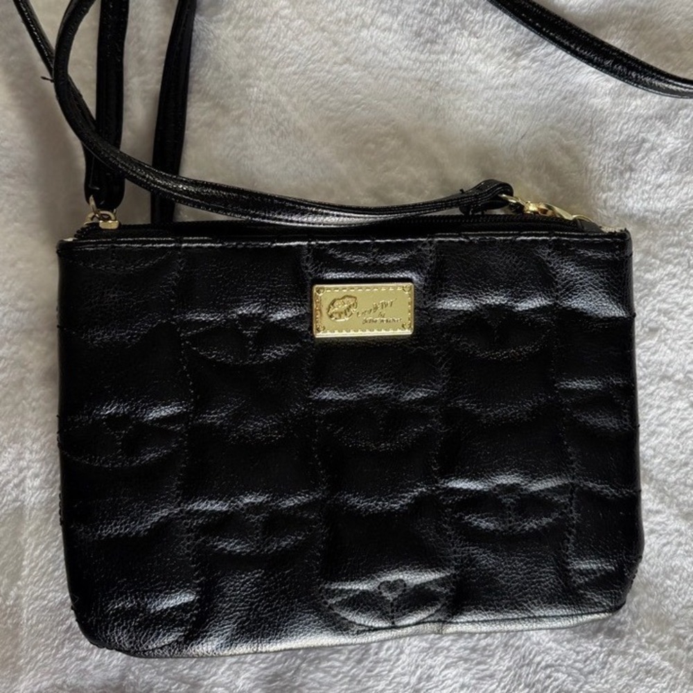 Luv‎ Betsey by Betsey Johnson Black Quilted Cat Face Crossbody Bag Pouch